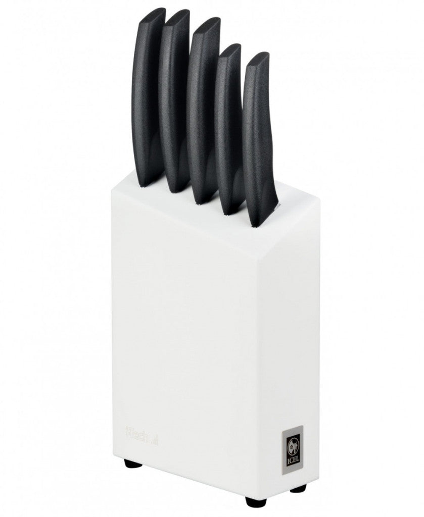 I-Tech Knife Set – 5 Pieces in White Knife Box with Black Knives