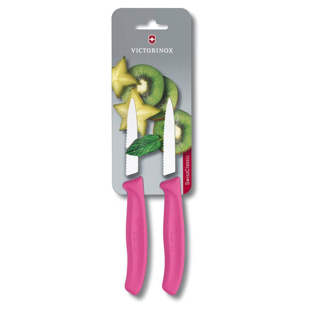 Swiss Classic Vegetable Knife Serrated Pointed Pink 8 cm Blister Pack